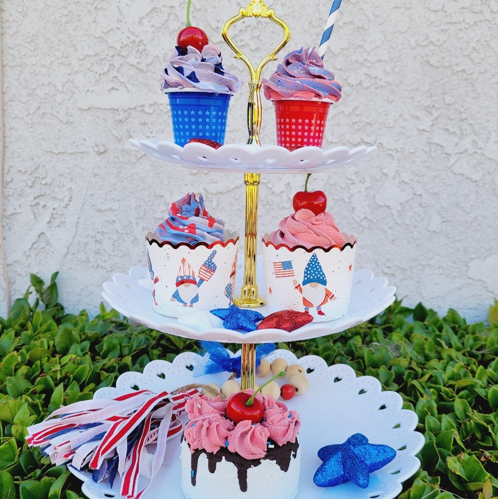 Faux Whip Patriotic Tiered Tray Display Rae Dunn Inspired